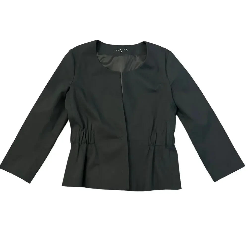 Theory Black Collarless Tailored Blazer Jacket